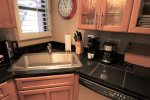 Kitchen with large stainless steel sink 